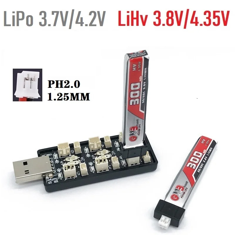 Drone Battery Balance Charger - RCドローン用USBバッテリー充電器アダプター,6ch,1s,lipo,lihv,3.7v,4.2v,3.8v,4.35v,5v