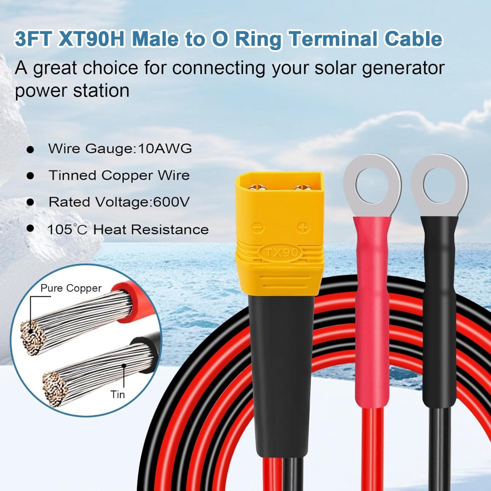 Drone Battery Connector - XT90-Oリング端子ケーブル 10AWG XT90Hオス-Oリングコネクタケーブル RCリポバッテリーFPVレーシングドローンソーラーパワー用