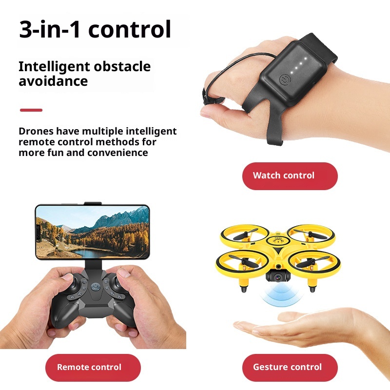 Drone Battery Smart - 電動ジェスチャー制御ドローンおもちゃ、ライト付きスマートRC電動飛行ドローン、LED付き屋外おもちゃ、子供、男の子、女の子向けおもちゃギフト