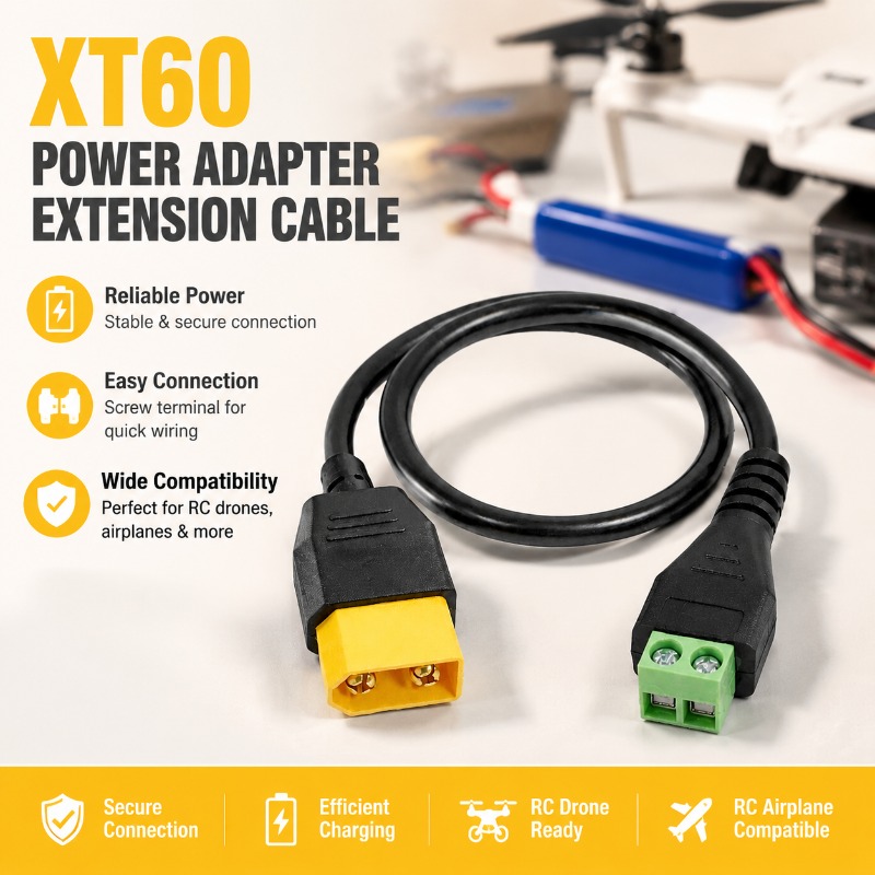 Drone Battery Lipo - XT60コネクタ オス-メス 2ピンネジ式端子台アダプターケーブル はんだ不要 RC FPVドローン
