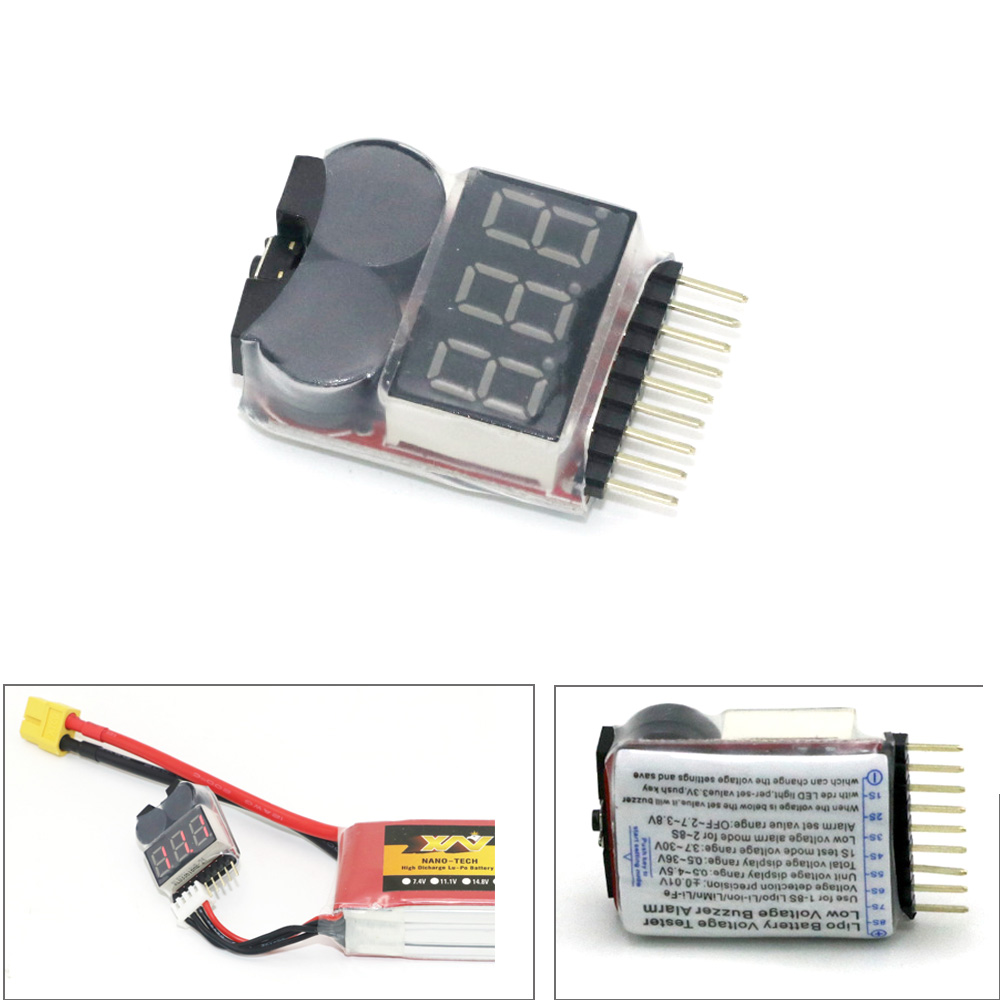 Drone Battery Alarm - リポバッテリー電圧テスターボルトメーターモニターブザーアラーム 1-8s 3.7V-22.2V Rc リポバッテリーモデル