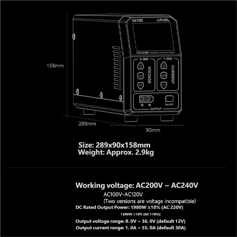 SKYRC PSU2000 1980W 調整可能な DC 電 - Drone Battery Charger のレビューと価格