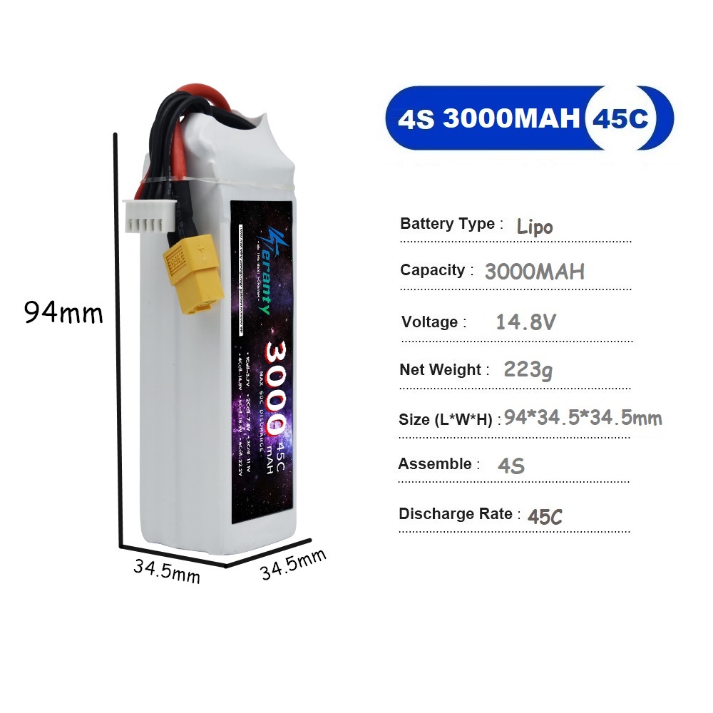 4S リポバッテリー 14.8V 1500mah 1800m - Drone Battery 4S のレビューと価格