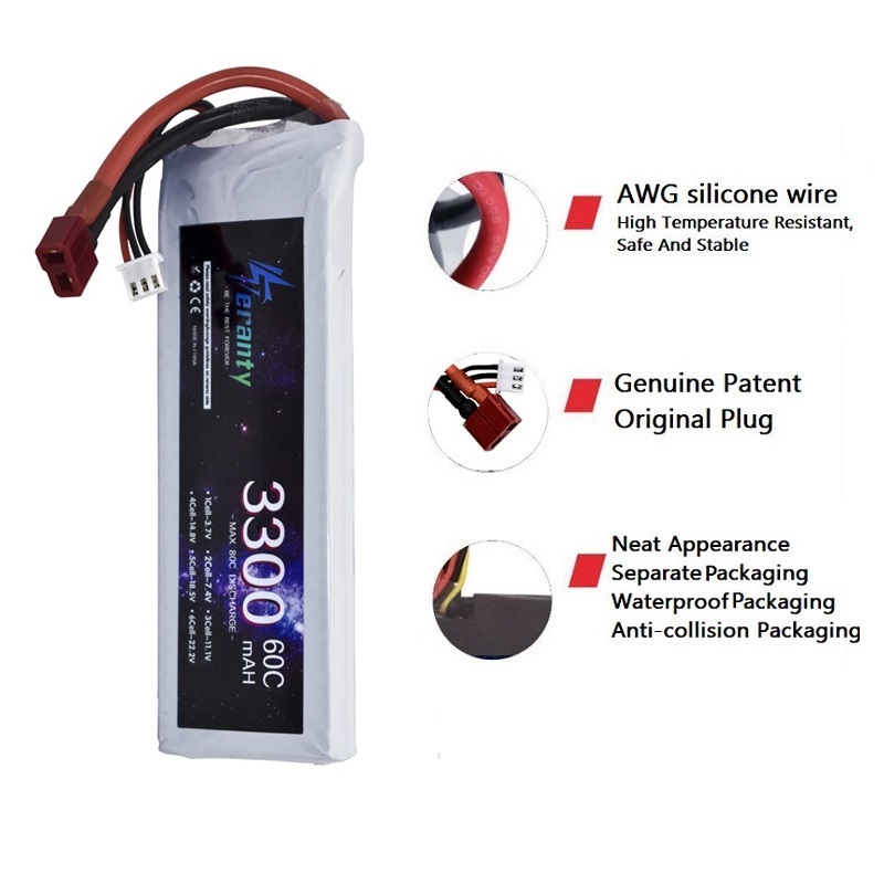 2S 7.4V リポバッテリー 3300mAh 60C 車  - Drone Battery Connector のレビューと価格