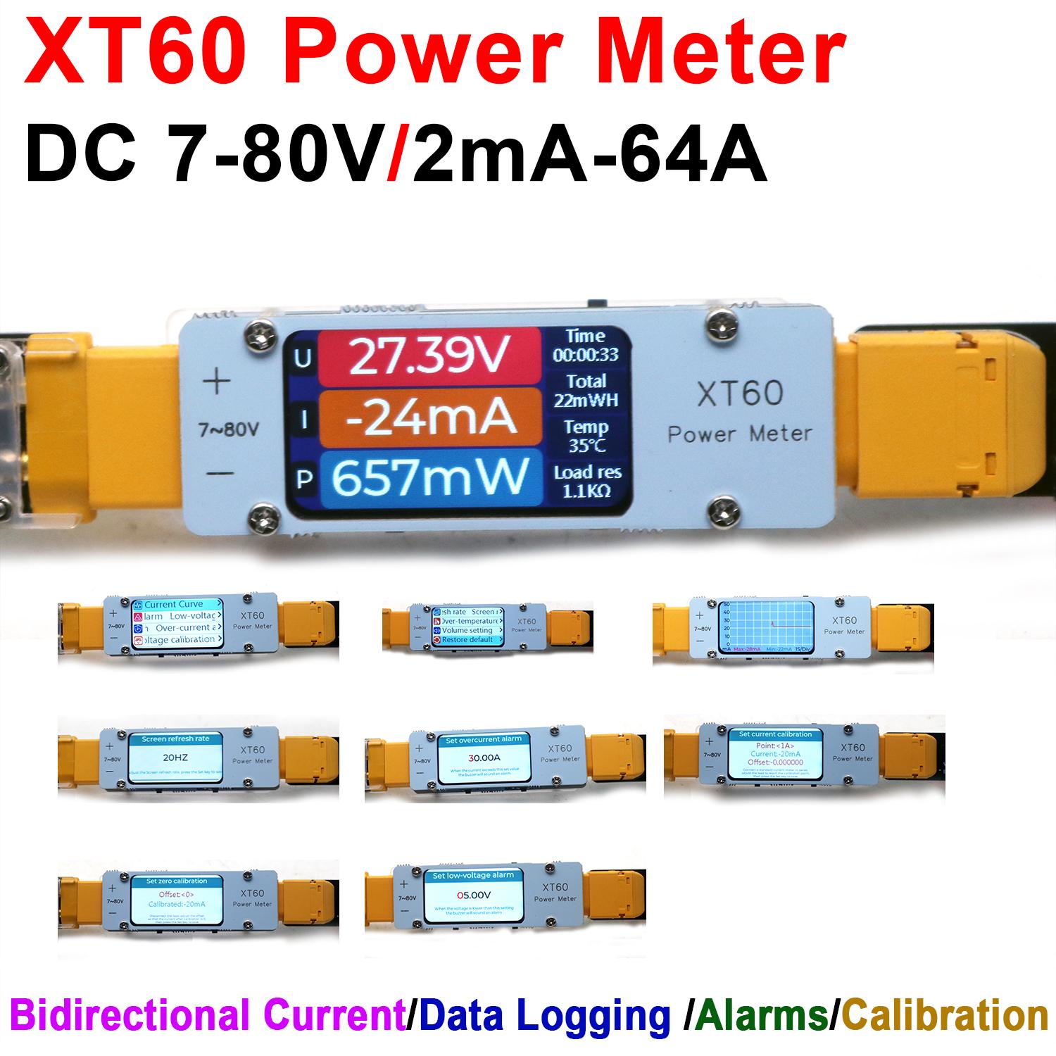 DC 7-80V 64A 双方向電力計 XT60 電圧電流ア - Drone Battery Alarm のレビューと価格