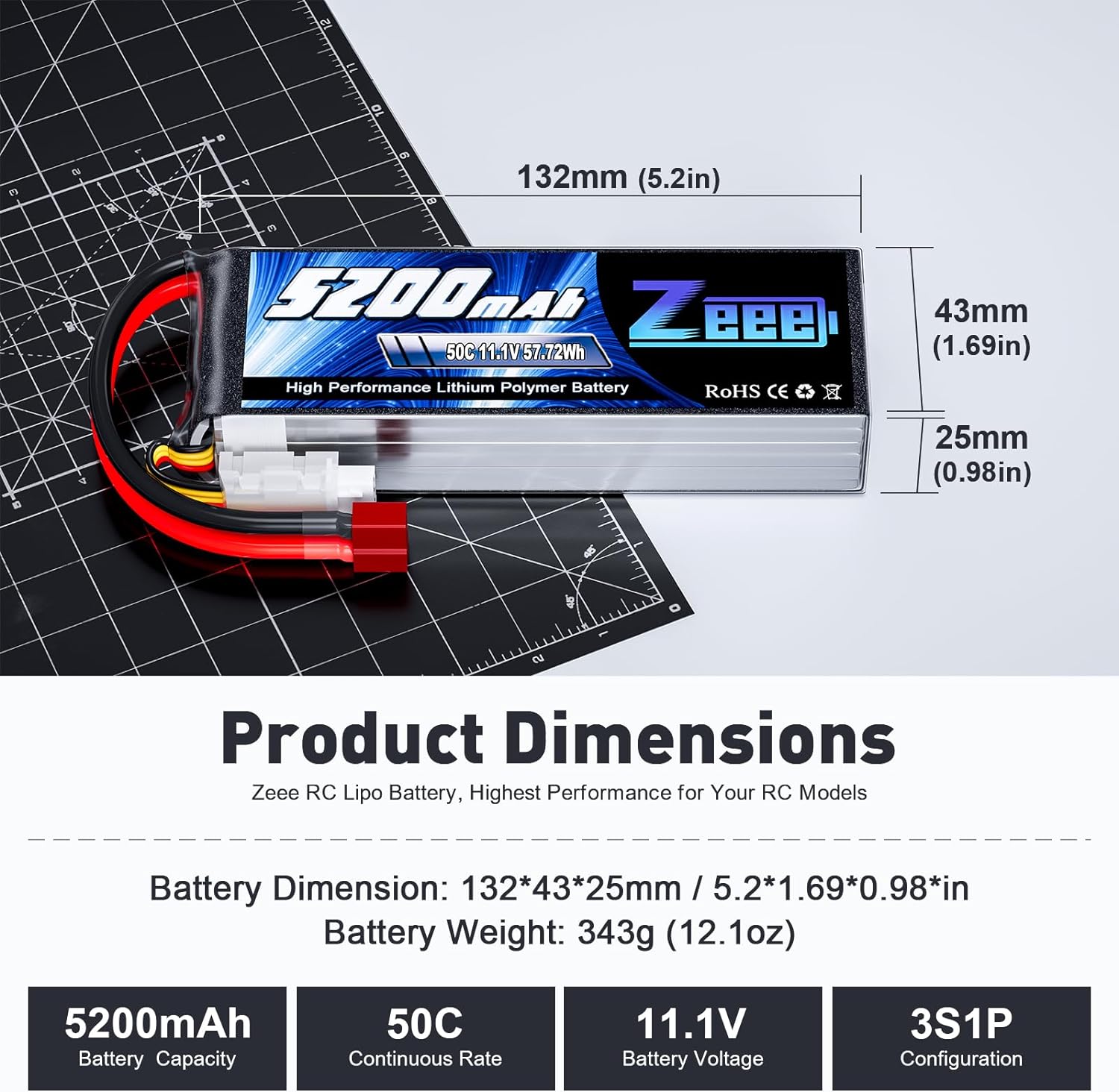 1/2 ユニット Zeee 11.1V 50C 5200mA - Drone Battery 3S のレビューと価格